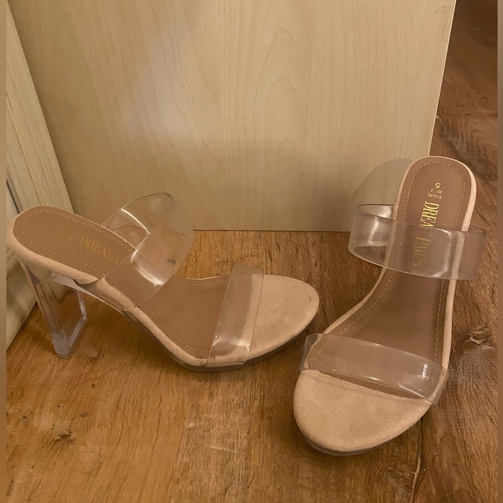 Dream Pairs Clear Strap Tan Heels